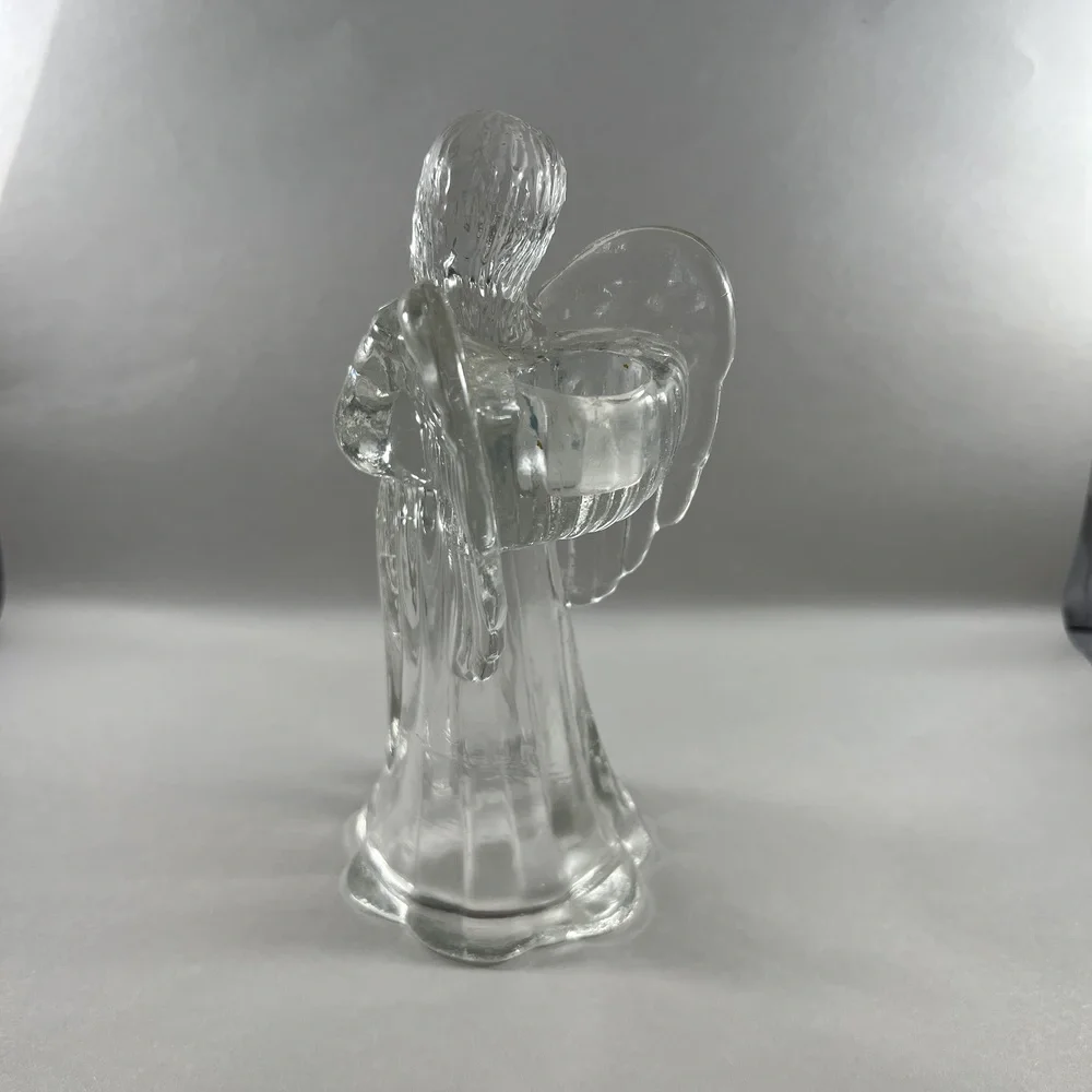 Vintage Christmas Angel Glass Taper Candle Holder Play The Trumpet Celestial - Picture 3 of 8